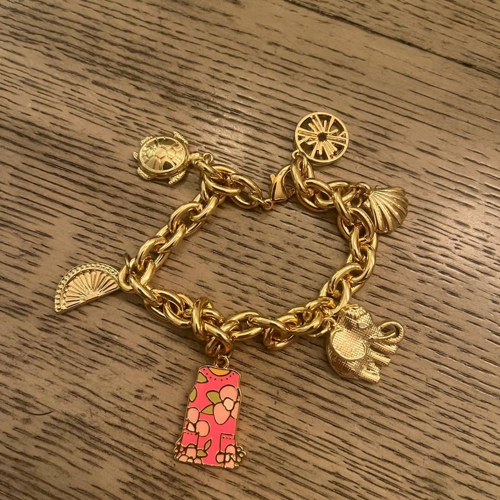Gold Charm Bracelet with Pink Accents